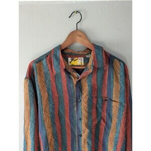 Vintage 90s silk shirt, Creative edge button down, geometric print, XL